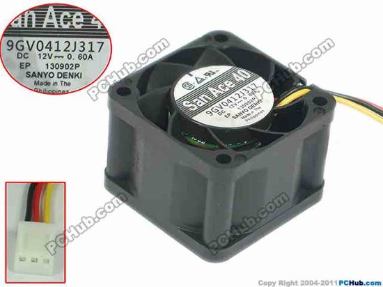 165821 Sanyo Denki 9GV0412J317 Server - Square Fan SF40x40x28, w80x3x3, 12V 0.60A Sanyo Denki 9GV0412J317 Server - Square Fan 