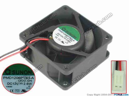 166222 SUNON PMD1206PTB3-A Server - Square Fan (2).U.GN, SF60x60x25, w2, 12V 2.6W SUNON PMD1206PTB3-A Server - Square Fan