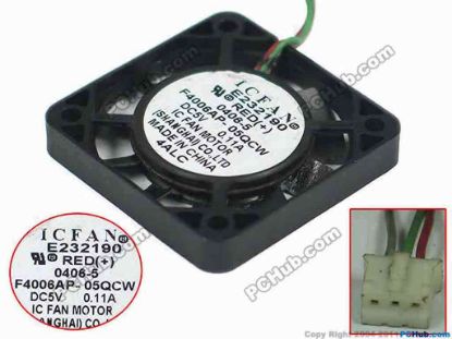 167272 ICFAN / SHICOH F4006AP-05QCW Server - Square Fan sq40x40x6mm, w70x3x3, 5V 0.11A ICFAN / SHICOH F4006AP-05QCW Server - Square Fan 
