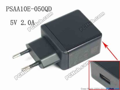 167705 PHIHONG PSAA10E-050QD AC Adapter 5V- USB 5V 2.0A, USB Port, EU 2-Pin Plug, PSAA10E-050QD PHIHONG PSAA10E-050QD AC Adapter 5V- USB 