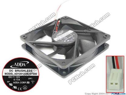 169730 ADDA AD12012DB257000 Server - Square Fan (3F), 12V0.13A, sq120x120x25mm, 2W ADDA AD12012DB257000 Server - Square Fan