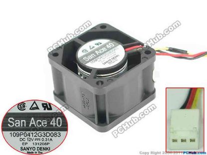 171616 Sanyo Denki 109P0412G3D083 Server - Square Fan 12V0.31A, sq40x40x28mm, 3W Sanyo Denki 109P0412G3D083 Server - Square Fan 
