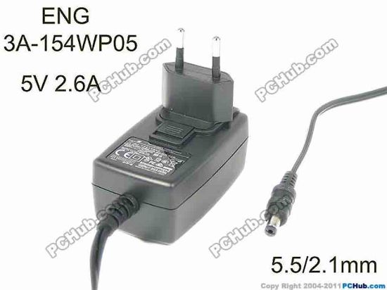 176419 ENG 3A-154WP05 AC Adapter 5V-12V 5V 2.6A, Barrel 5.5/2.1mm, EU 2-Pin Plug ENG 3A-154WP05 AC Adapter 5V-12V 