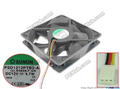 177997 SUNON PSD1212PTB2-A Server - Square Fan (2).B3626.F.GN, sq120x120x25, 3w, DC 12V 4.7W  SUNON PSD1212PTB2-A Server - Square Fan 