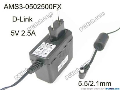 178846 D-Link AMS3-0502500FX AC Adapter 5V-12V 5V 2.5A, Barrel 5.5/2.1mm, EU 2-Pin Plug， NEW D-Link AMS3-0502500FX AC Adapter 5V-12V