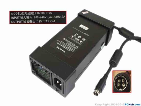 219875 Huntkey HDZ3001-3G C Adapter 19V 15.79A, 4-pin Din, C14 Huntkey HDZ3001-3G 19V 15.79A, 4-pin Din, C14