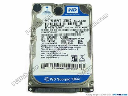 Picture of Western Digital WD7500BPVT HDD 2.5" SATA 620GB - 960GB 2.5, SATA, 750GB, 5400rpm