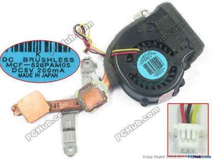 Picture of Sony Vaio VGN-TT Series Cooling Fan  MCF-526PAM05, 5V 200MA, Heatsink with Fan