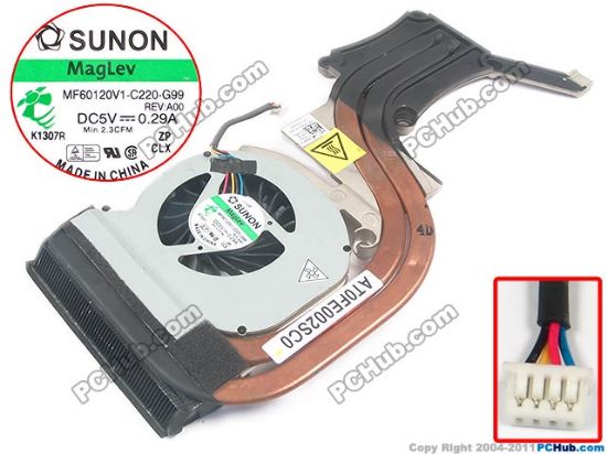 Picture of Dell Latitude E6420 Cooling Fan  DP/N: TYP01 0TYP01, AT0FE002SC0, Heatsink fan