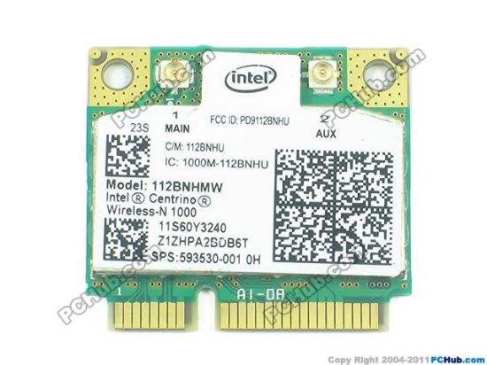 Picture of HP Common Item (HP) Wireless LAN Card 593530-001, Wireless-N 1000 802.11 b/g/n