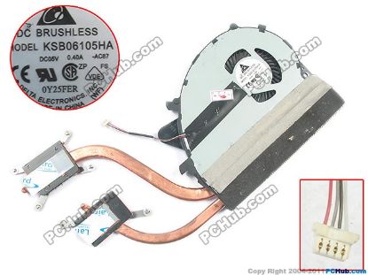 Picture of Delta Electronics KSB06105HA Cooling Fan  -AC87, DC 5V 0.40A, Heatsink  Fan