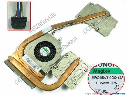 Picture of HP EliteBook 8560w Series Cooling Fan  MF60150V1-C000-S9A, 460402300-600-G,Heat sink with