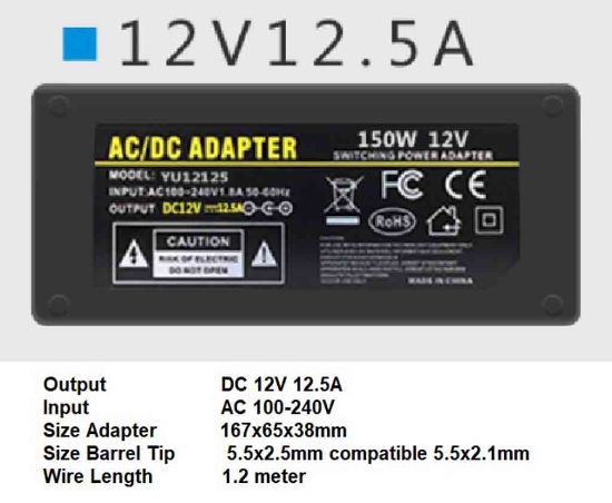 Picture of PCH OEM 12125, AC Adapter, 12V 12.5A, 5.5/2.5mm