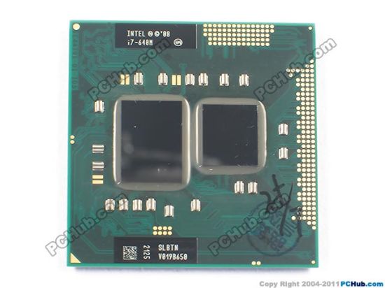 Picture of Intel Core i7-640M CPU Mobile (Pin Grid Array) 32nm, SLBTN (K0), 2.8 GHz, 4 MB, Dual-Core, Used
