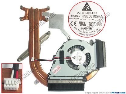 Picture of Samsung Laptop Q530 Cooling Fan  KSB06105HA, -A020, w15x3x3, 5V 0.4A, Heatsink fan