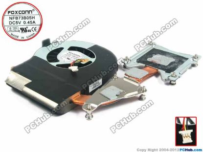 Picture of HP G62 Series Cooling Fan  612355-001, NFB73B05H, w25x3x3, 5V 0.45A, Heatsink