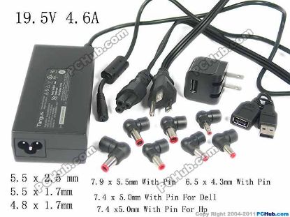 Picture of Targus APA30CA AC Adapter- Laptop 19.5V 4.6A, 7 Tips, 3-prong, US Cord, New