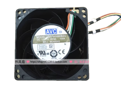 Picture of AVC DFPH0880B2U Server-Square Fan  Y004, DC 12V 20.0A, 80x80x80mm, 8-Wire