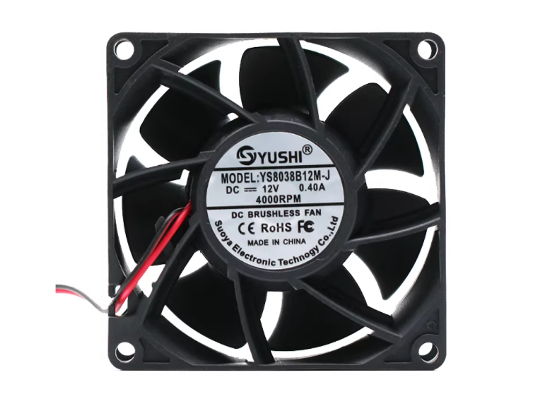 Picture of YS-8038-12090-2W 12V 0.90A, 80x80x38mm, 2 wire 2 pin Yushi YS8038B12M-J Server-OEM Fan